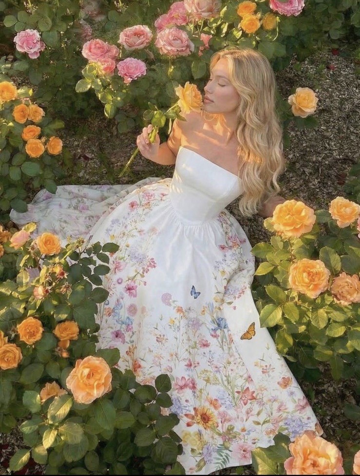 Skyraze White Floral Strapless Dress, Women&rsquo;s Sz M Garden Party Picnic Outfit