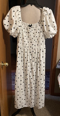 New Look Puffy Sleeve Smock Maxi Dress, NEW, White with Black Dots, US Size 12