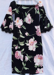 rebecca b women dress 8 floral 3/4 bell sleeve multicolor