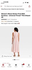 Universal Thread Woven Button-Front Midi Sundress V-Neck Pockets XS Pink