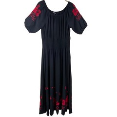 Pyramid Collection Floral Embroidered Maxi Dress Size L Black Red Peasant Artist