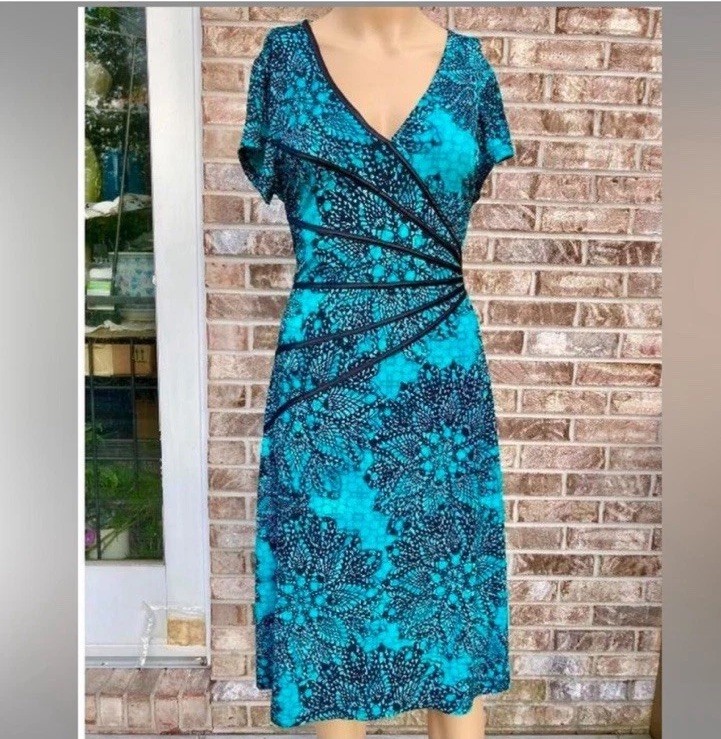 Women’s Teal/Turqoise & Black Connected Apparel Gothic Midi Dress Size 12