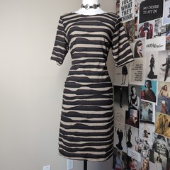 Striped Ruched Knit Dress Boho Vintage