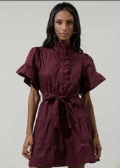 SugarLips 100% Cottonwood Ruffle Button Down Mini Dress Size Small Merlot Purple