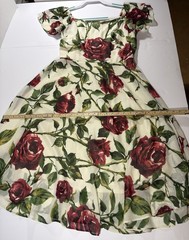 Betsey Johnson Floral Midi Tea Party Dress Womens 6 Ivory Red Rose Wedding Chic