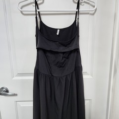Halara Breezeful Backless Side Pocket Flowy Flare Maxi Black Dress Sz Large