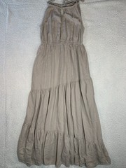 Rachel Zoe Beige Linen Blend Halter Tie Neck Tiered Maxi Dress Women&rsquo;s M boho