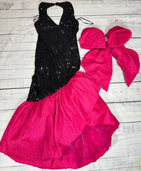 A.J. Bari Sequined Halter Neck Bow Dress Sz 4 Black Pink Open Back Mermaid Bow