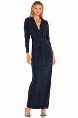 $185 NORMA KAMALI ty tie front NK shirt dress maxi – Deep Navy Blue – S/36