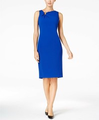 CALVIN KLEIN Asymmetrical Scuba Crepe Sleeveless Sheath Knee Length Dress, 2