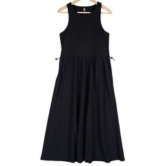 Lou & Grey Maxi Dress Large Black Bungee Waist Sleeveless Pockets Athleisure NEW