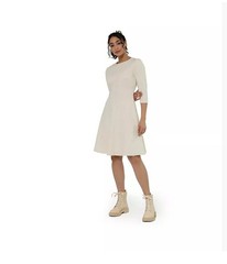 Leota Katherine Jacquard Cream Ivory Fit-and-Flare 3/4 Sleeve Dress 2X New