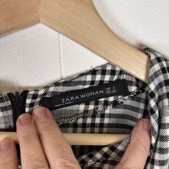 Zara Small Houndstooth White & Black Mini Dress Preppy Academia