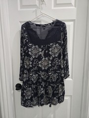 HINGE Navy Print Tunic Oversize Dress Please See Measurements Tag Says S EUC