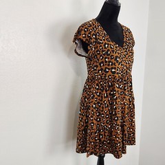 Altar&rsquo;d State Brown/Black Short Sleeve Scoop Neck Thigh Length A-Line Dress Sz M