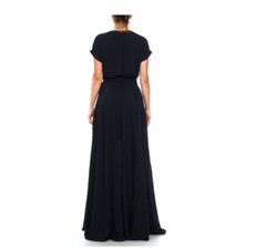 MEGHAN LA Black Faux Wrap Belted Jasmin Plunge V-Neck High Slit Maxi Dress S 4/6
