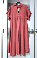 dusty rose roll-up slev button down shirt long dress 1XL