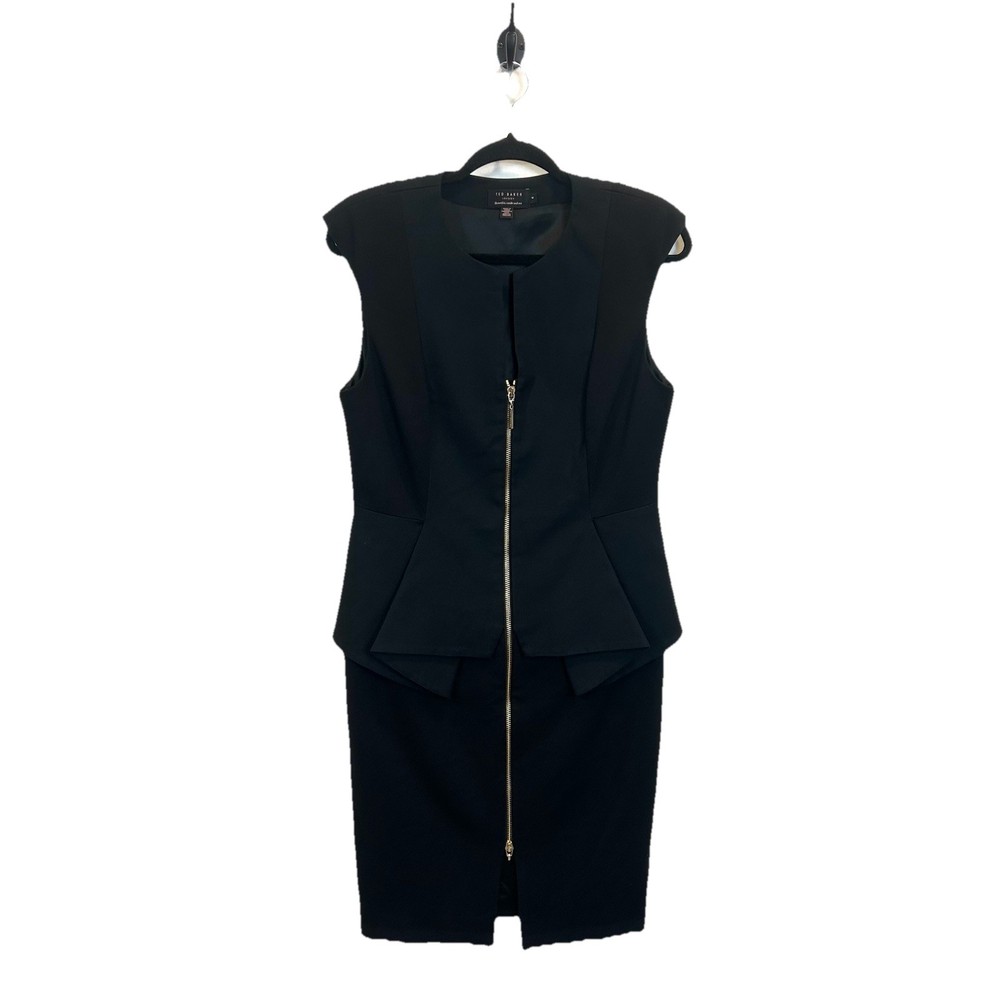 TED BAKER Black Jamthun Structured Peplum Zip Dress Size 4 / US 10