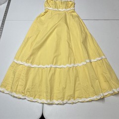 Sim & Sam Dress Yellow Tiered Maxi Size XS White Scallop Trim Sundress Feminine