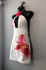 More to Come Leilani Mini Dress Small Floral Halterneck Jersey Knit Cocktail