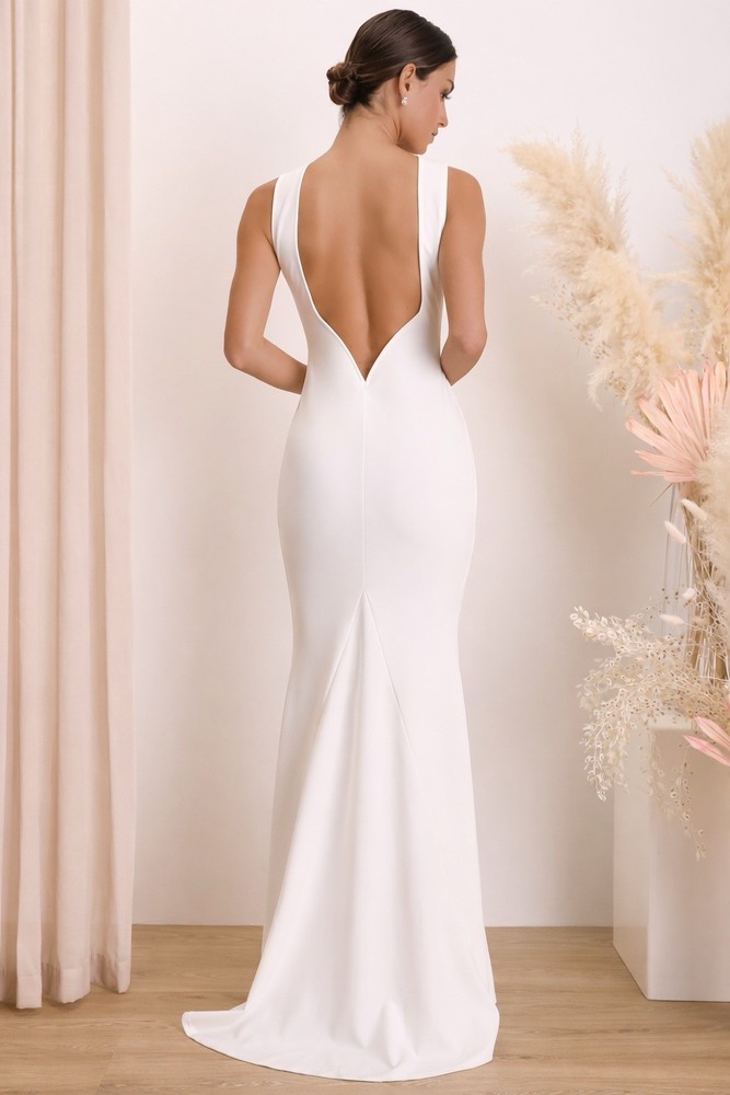 Lulus Va Va Voom Backless Mermaid Wedding Dress XS White Sleeveless Column Maxi