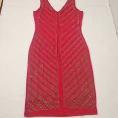 Carmen Marc Valvo Bodycon Sheath V-Neck Sleeveless Chevron Rhinestone Dress M