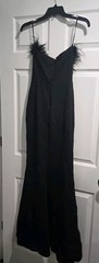 Women&rsquo;s Black Strapless Solid Feather Accents Evening Dress With Slit Size S