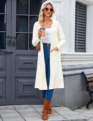 Womens Long Cardigan Lightweight V Neck Knit Button Hooded with Pockets Trendy