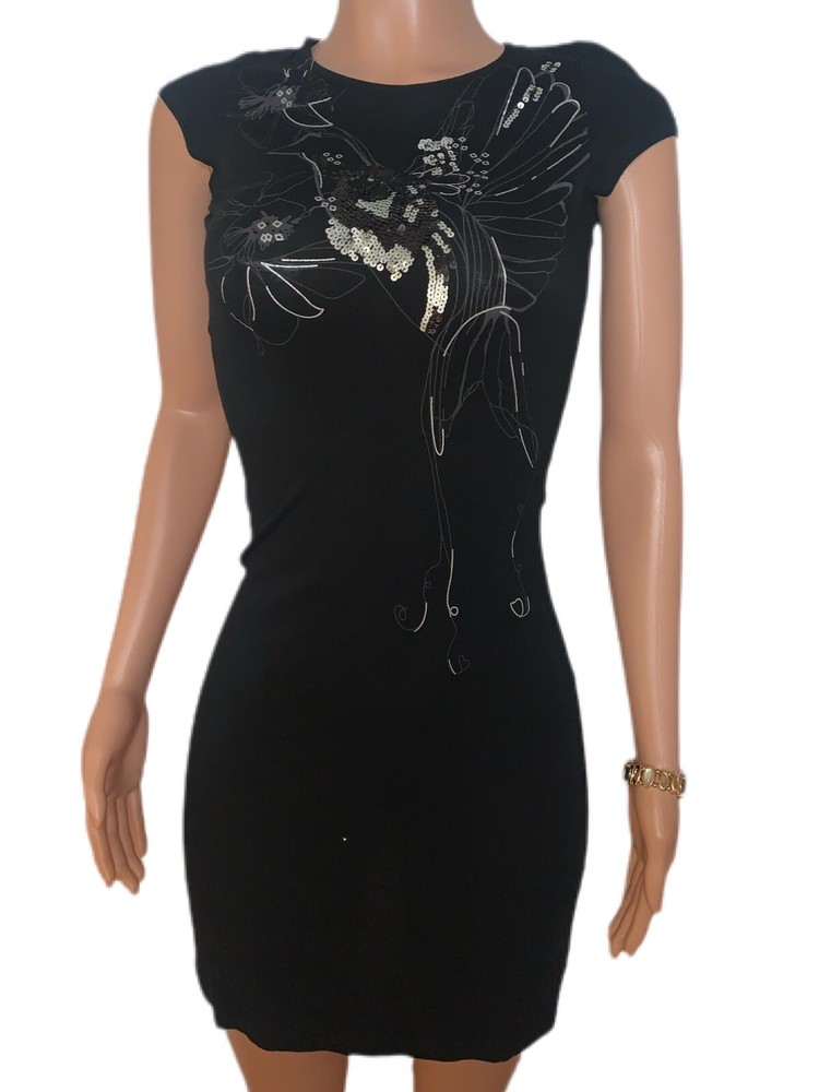 Y2K Black Asian Sequin Romantic Style Fitted A-line Mini Dress party Going Out