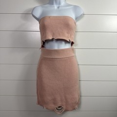 Women&rsquo;s Ser.o.ya Lola Mini Dress Ribbed Distressed Knit Bubblegum Pink sz S
