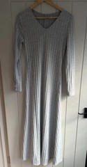 Grey Ribbed Long Sleeve Maxi Dress Size M (UK 8-10) | Soft Stretch Fitted Casual