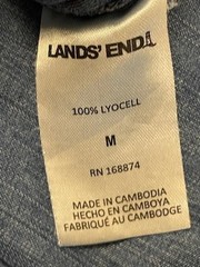 Lands End Blue Chambray Denim Country Western Tiered MIDI Dress Medium pockets