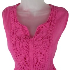 Jessica Taylor Pink Sleeveless Maxi Dress Crochet Lace Ruffle Hem Cotton Size M