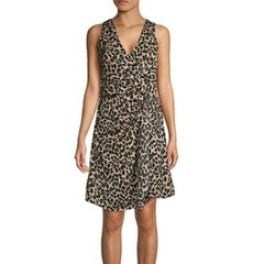NWT AVA & AIDEN Leopard Self-Tie Faux Wrap Dress
