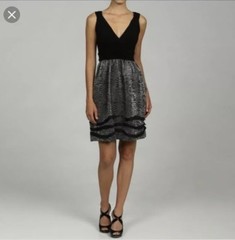 NWT MAX AND CLEO Ruched Bodice Jasmine Dress Sz 6 Black Gunmetal Silver *6327