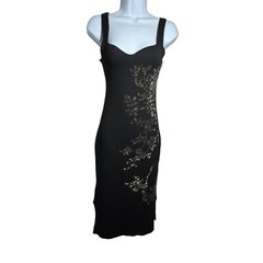 ZARA Womens Small Shimmer Floral Beaded Knit Midi Dress Black Sleeveless NWT