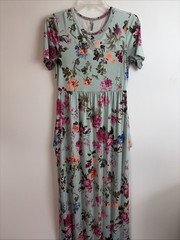 Bellamie Women’s Teal Floral Pattern Boho Maxi Dress Short Sleeve No Size Boho