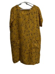 Cut Loose Size Small Yellow Linen Shift Dress Floral Pockets Coastal Lagenlook