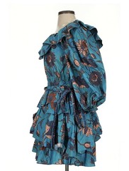 Ulla Johnson “Giselle” Teal Blue Floral Puff Sleeve Mini Dress – Sz 2