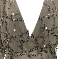 NWT Miss Ord Women size M Black Sequin Drop Sheer Maxi Dress Plunging V-Neck