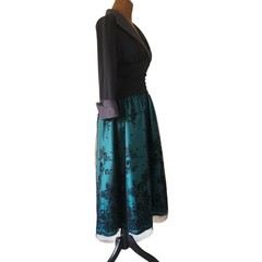 Vintage Y2K Party Dress Size 4 Fit Flare Collared Glitter Green Black Ruched