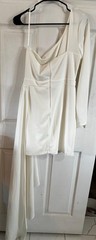 White Solid Cowl Neck Long Sleeve Long Dress Zip Closure Regular Size Type