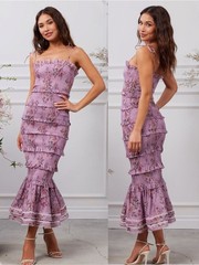 NEW NWT V. Chapman Geranium Smocked Midi Dress In Lilac Tapestry Rose SIZE 0