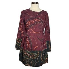 Abercrombie & Fitch Womens Burgundy Long Sleeve Paisley Mini Dress S