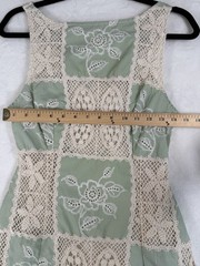 Sofie The Label Carmine Patchwok Crochet Mini Dress Womens SZ M Green/Ivory Boho