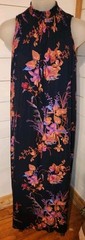 a New day Dress Size Women&rsquo;s S Long Sleeveless Blue With Floral High Neck
