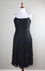 CARMEN MARC VALVO Collection Beaded Vintage Mesh Lace Midi Evening Dress Size 12