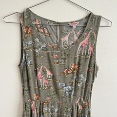 Cath Kidston Khaki Green Animals Safari Zoo Sleeveless Dress – Size UK 8