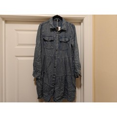 Velvet Heart Womens Tencel Denim Tiered Shirt Dress Blue Long Sleeve 6LW-50792A