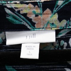 J. Jill Exotic Blooms V-Neck Cotton Dress Large Tall Navy Floral Midi